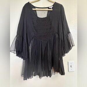 Chic Black Women's Blouse with Sheer Sleeves